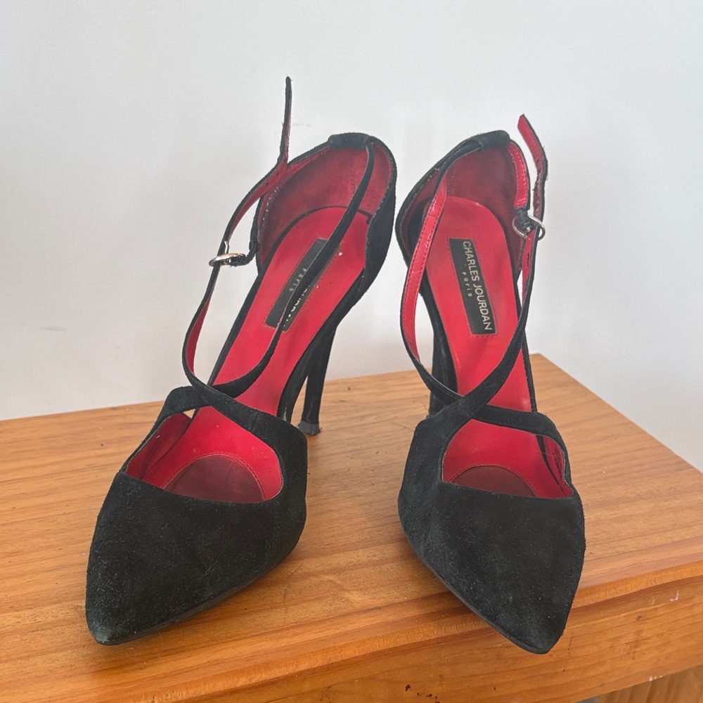 Charles Jourdan Black Strappy Heels